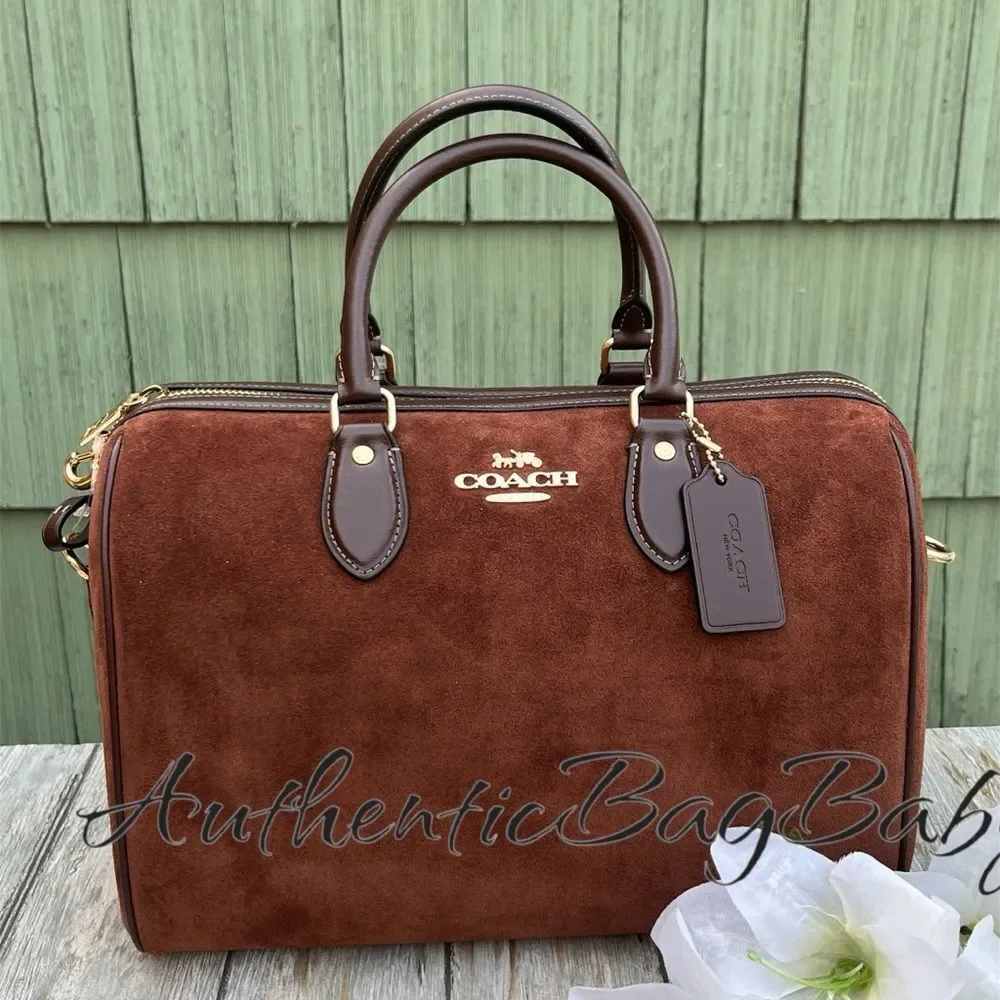 Coach Rowan Large Satchel Bag In Suede Purse - Picture 1 of 9